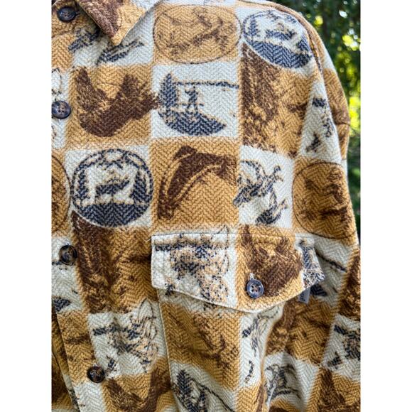 Vintage Woolrich men's chamois brown and mustard animal print button up size XL - Picture 2 of 7